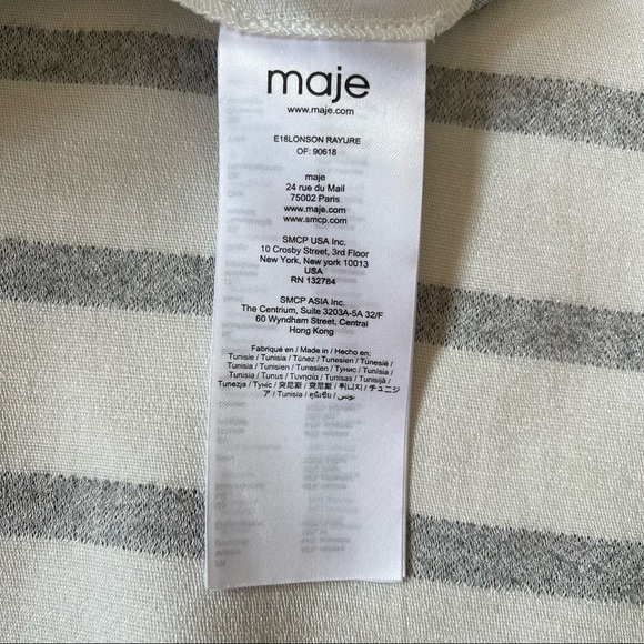 Maje White And Black Stripe Elastic Off The Shoulder Short Sleeve Top. Size 2 - Picture 6 of 8